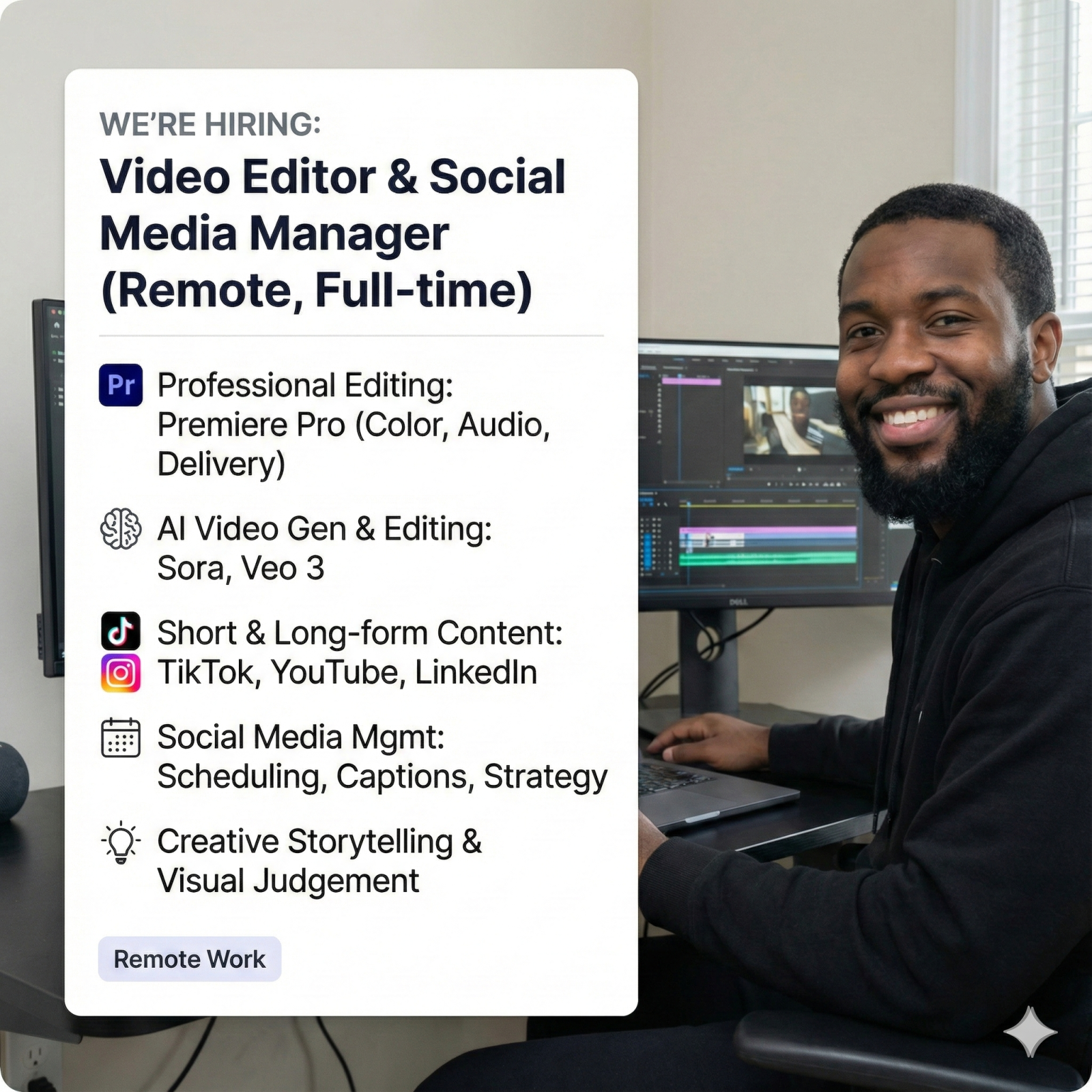 Expert Video Editor and Social Media Manager editing videos and managing content at Lotusbrains Studio